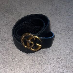 Gucci Black Leather Belt with Antique Gold Double G Snake Buckle